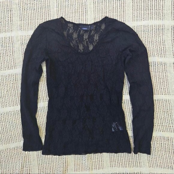 Black Mesh Lace Long Sleeve Top - Picture 1 of 3
